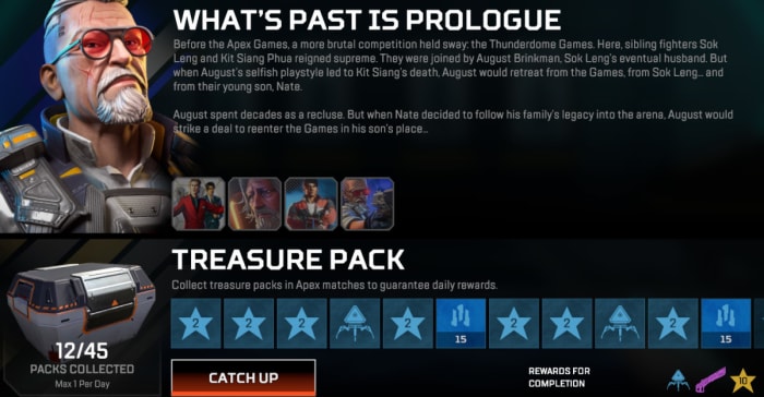 The Treasure Pack Screen in Season 17 of Apex Legend.